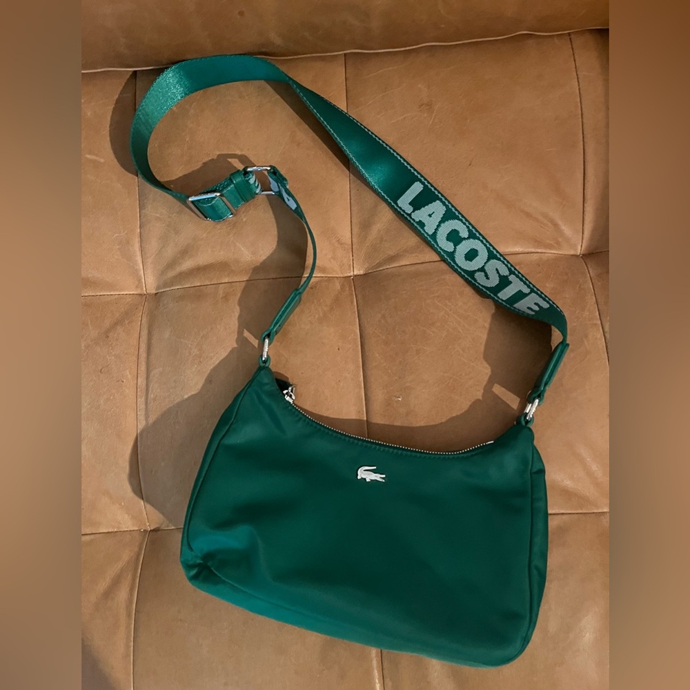 Lacoste Green Unisex Metal Crocodile Branded Strap Nylon Shoulder Bag